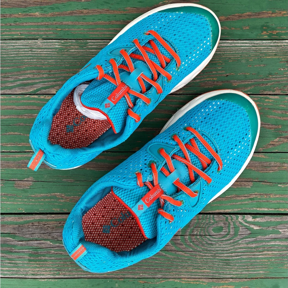 Columbia Womens 7.5 Drainmaker II Trail Water Sneakers Blue Orange Mesh Shoes - Picture 6 of 15